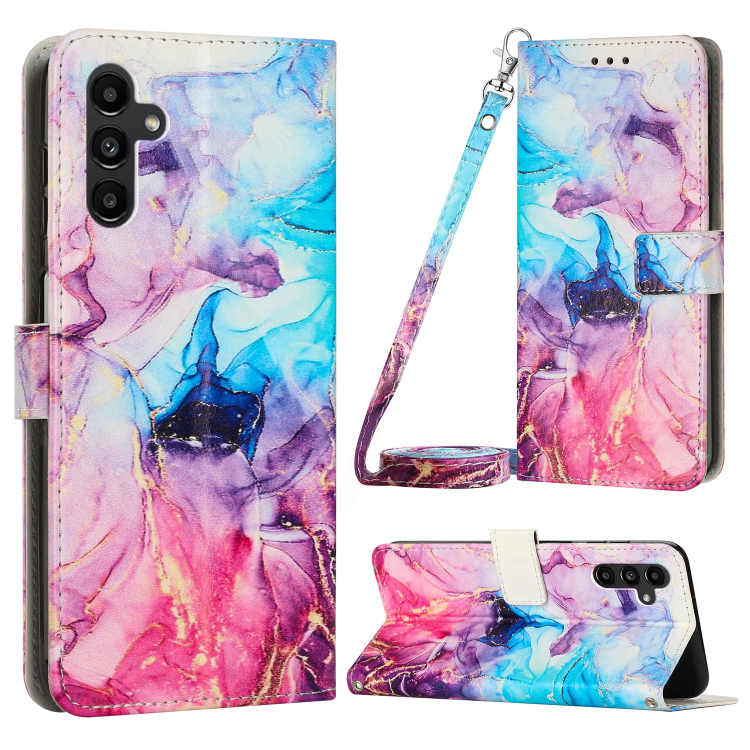 For Samsung Galaxy M14 5G PU Leather Wallet Phone Case Marble Pattern Stand Cover with Shoulder Strap For Samsung Galaxy M14 5G PU Leather Wallet Phone Case Marble Pattern Stand Cover with Shoulder Strap